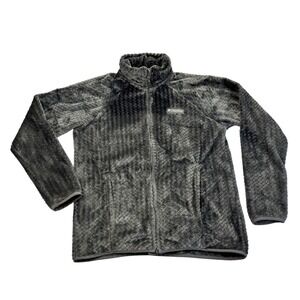 Columbia Fleece Full Zip Jacket Gray Herringbone Soft Cozy Outdoorsy Women's M